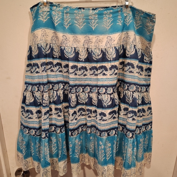Chaps Women's Blue Multi Print Tiered Midi Skirt Sz 12-Boho Western Hippie Gypsy - Picture 6 of 6